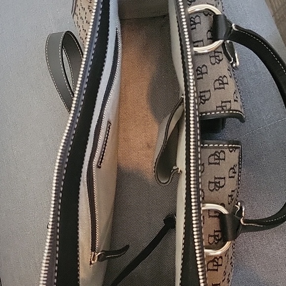 Dooney & Bourke Gray Canvas Black Leather Trim Satchel Shoulder Bag - Picture 11 of 16